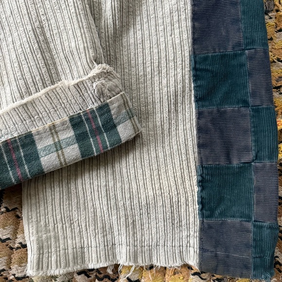Vintage 90s 2000s Distressed Patchwork Flannel Lined Corduroy Pants ~ Size 36X27 - Picture 6 of 8